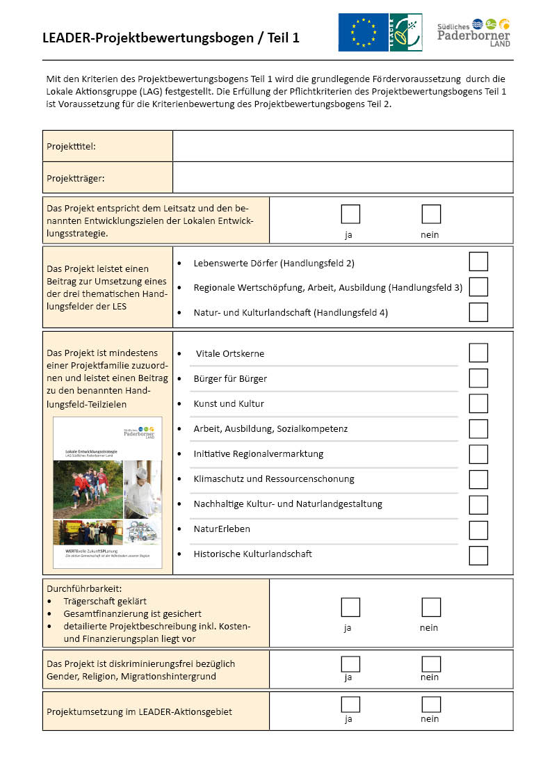 LAG Projektbewertungsbogen Teil 1 u. Teil 2